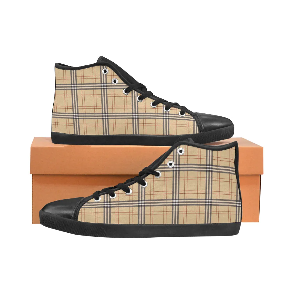 Kids's Vintage Plaid Checkers Print Canvas High Top Shoes