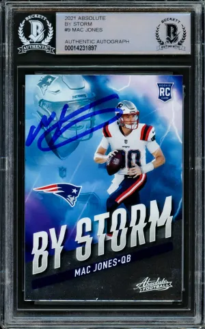 Mac Jones Autographed 2021 Panini Absolute By Storm Rookie Card #BST-9 New England Patriots Signed High Beckett BAS #14231897