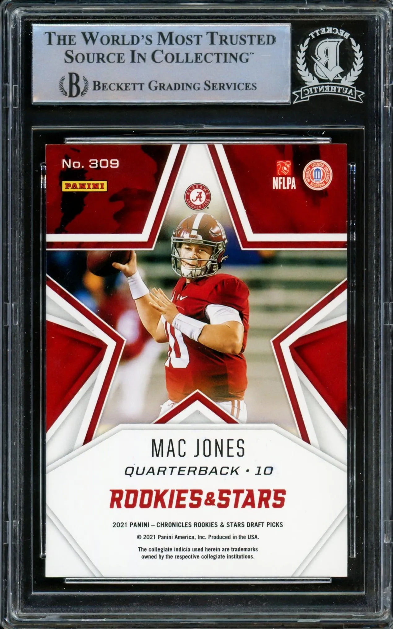 Mac Jones Autographed 2021 Panini Rookie & Stars Rookie Card #309 Alabama Crimson Tide Beckett BAS #14231879