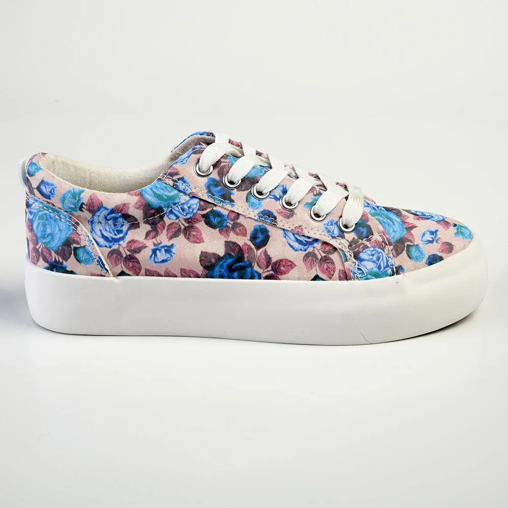 Madison Ladies Platform Floral 1 Sneaker - Pink Floral