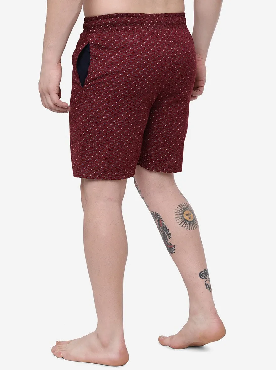 Maroon Printed Regular Fit Shorts | JadeBlue