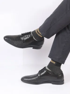 Men Black Leopard Textured Derby Formal Lace Up Shoes For Office|Work|Wedding|Party