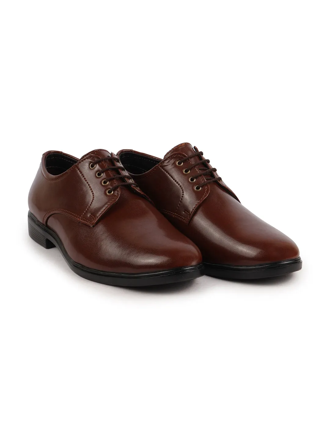 Men Brown Formal Dress Lace Up Derby Shoes With Cushioned Footbed For Office|Work