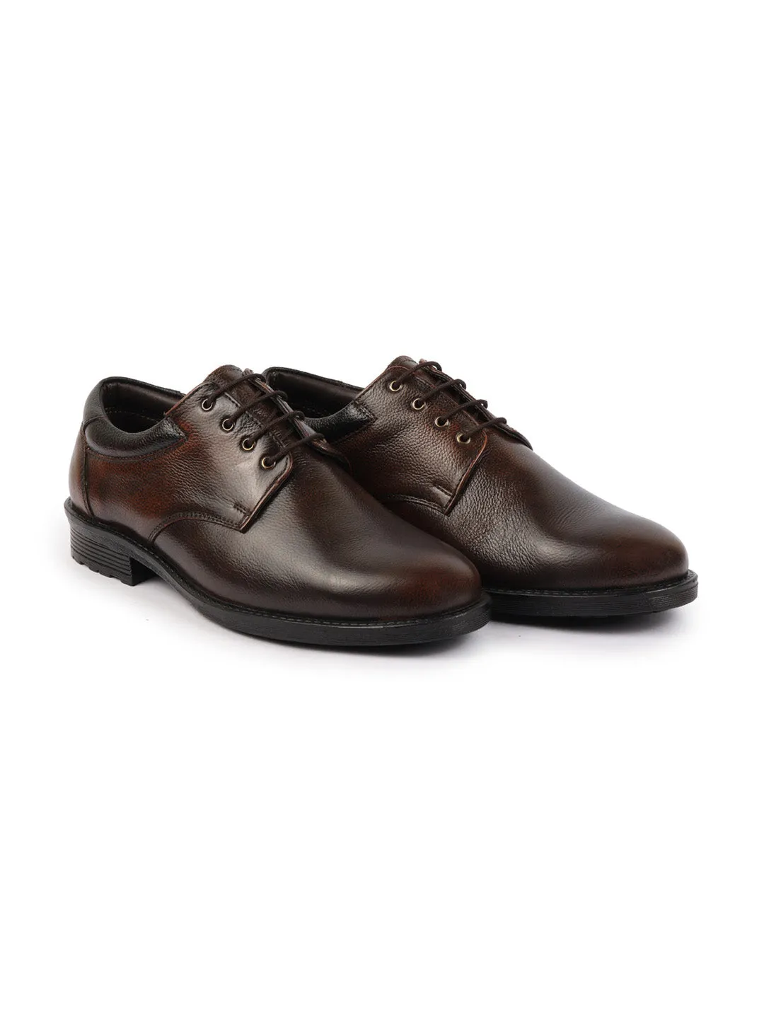 Men Brown Genuine Burnish Leather Formal Lace Up Derby Shoes For Office|Work