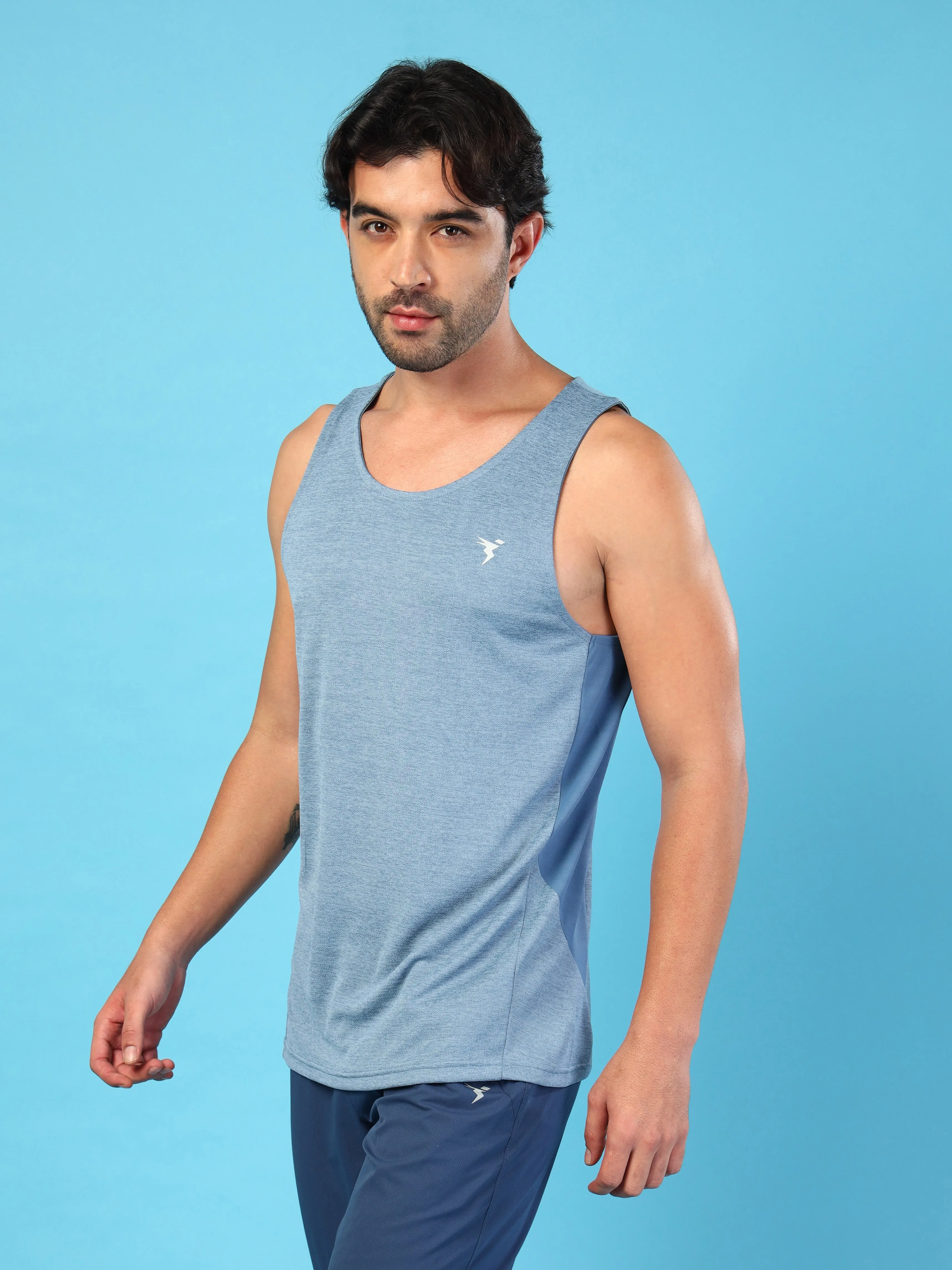 Men Melange Slim Fit Round Neck Sports Innerwear Vest with DOUBLE COOL