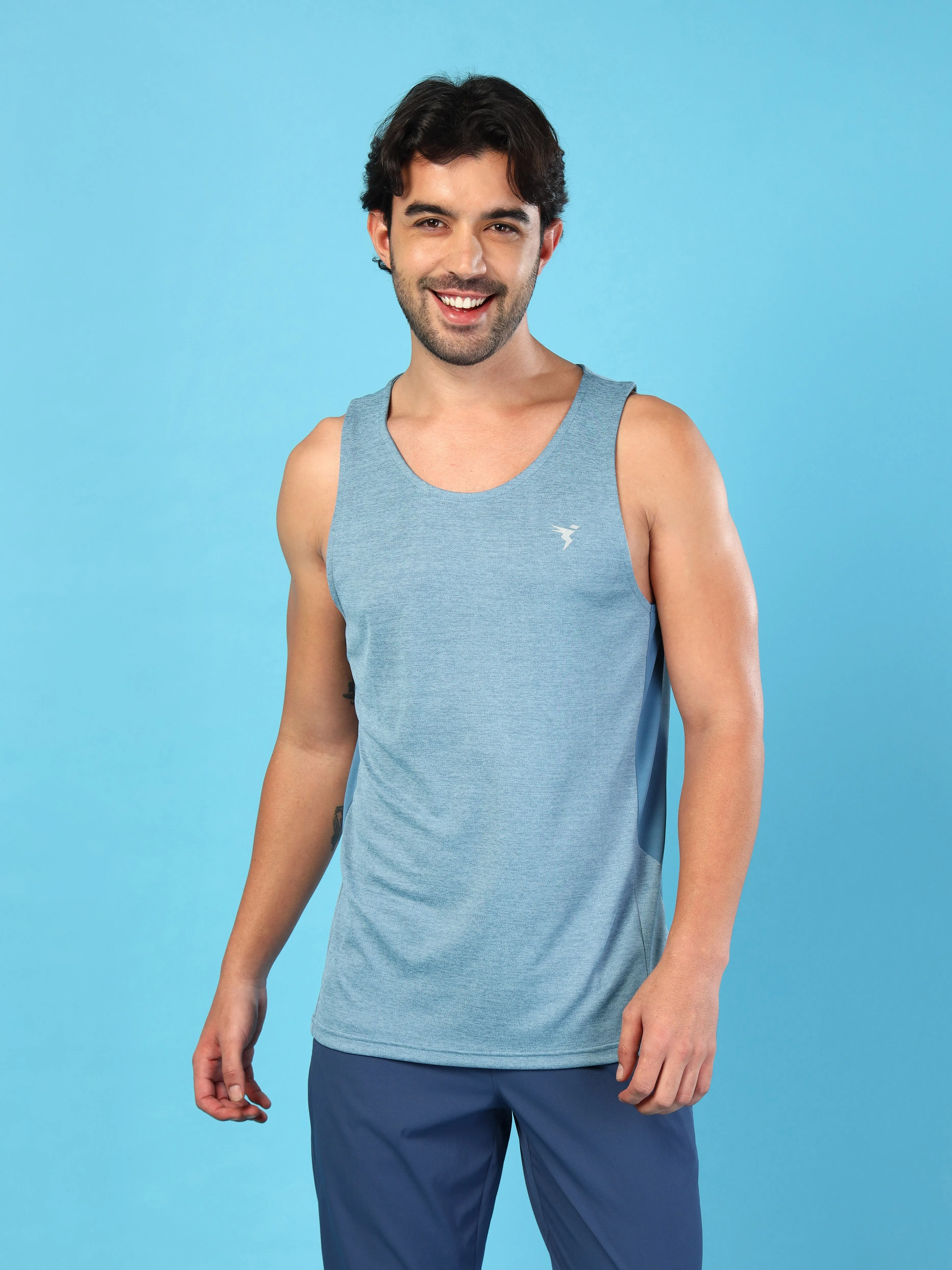 Men Melange Slim Fit Round Neck Sports Innerwear Vest with DOUBLE COOL