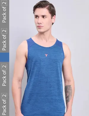 Men Melange Slim Fit Scoop Neck Innerwear Vest with DOUBLE COOL (Pack of 2)