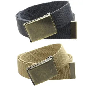 Men's Canvas Web Belt Flip-Top Antique Brass Buckle