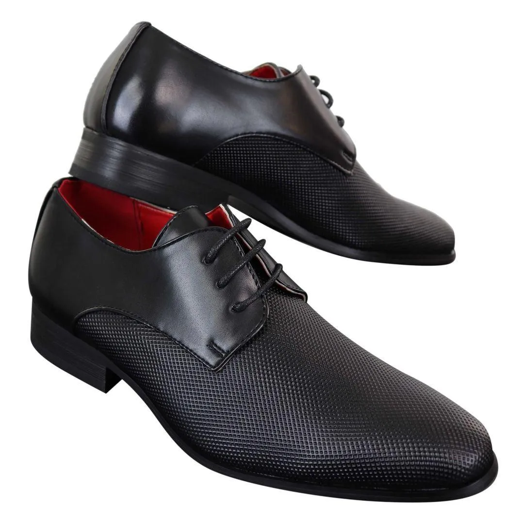 Mens Classic Laced PU Leather Smart Casual Shoes Black Office Wedding Prom Round