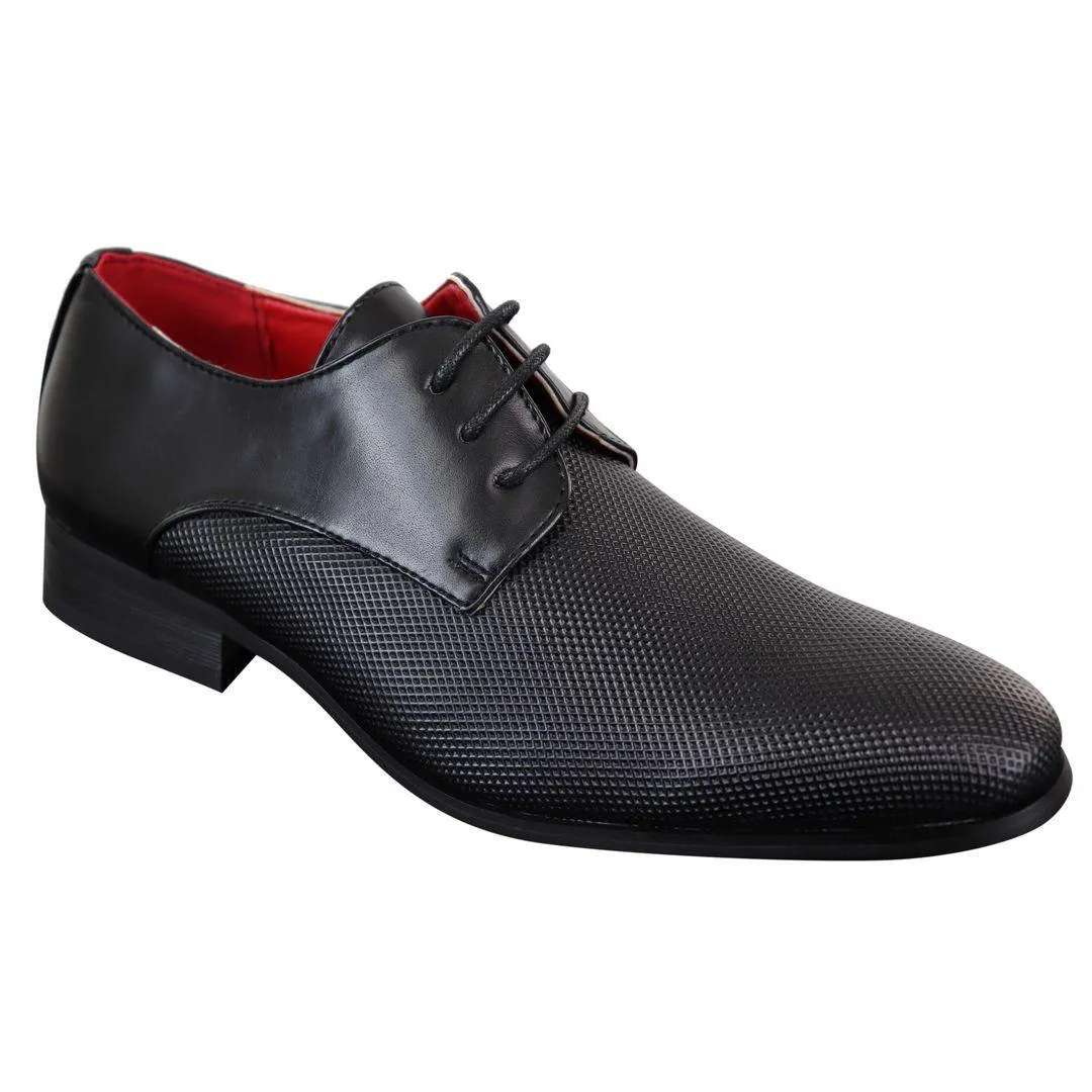 Mens Classic Laced PU Leather Smart Casual Shoes Black Office Wedding Prom Round