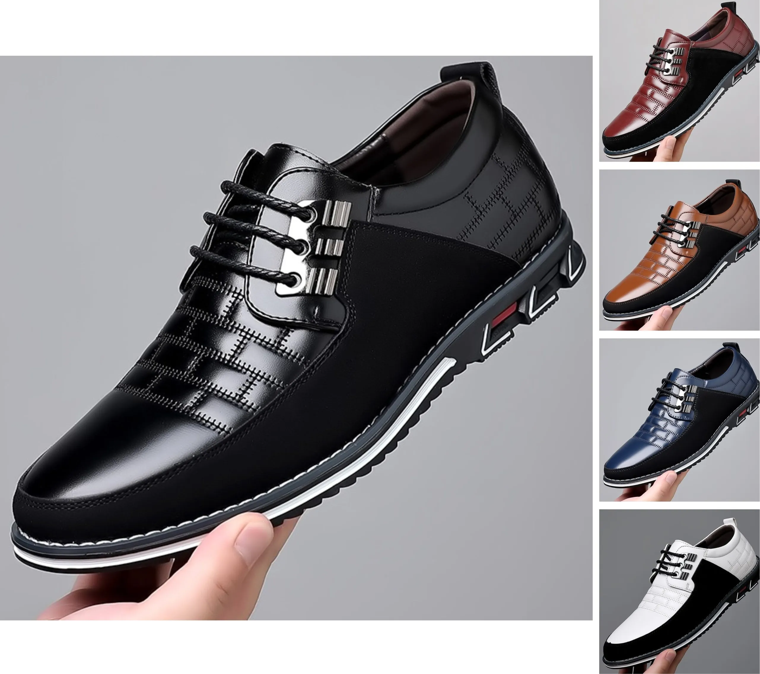 Men's Plaid British Style Derby Shoes Non-Slip Leather Loafers Moccasins Wedding Dress Shoes  |