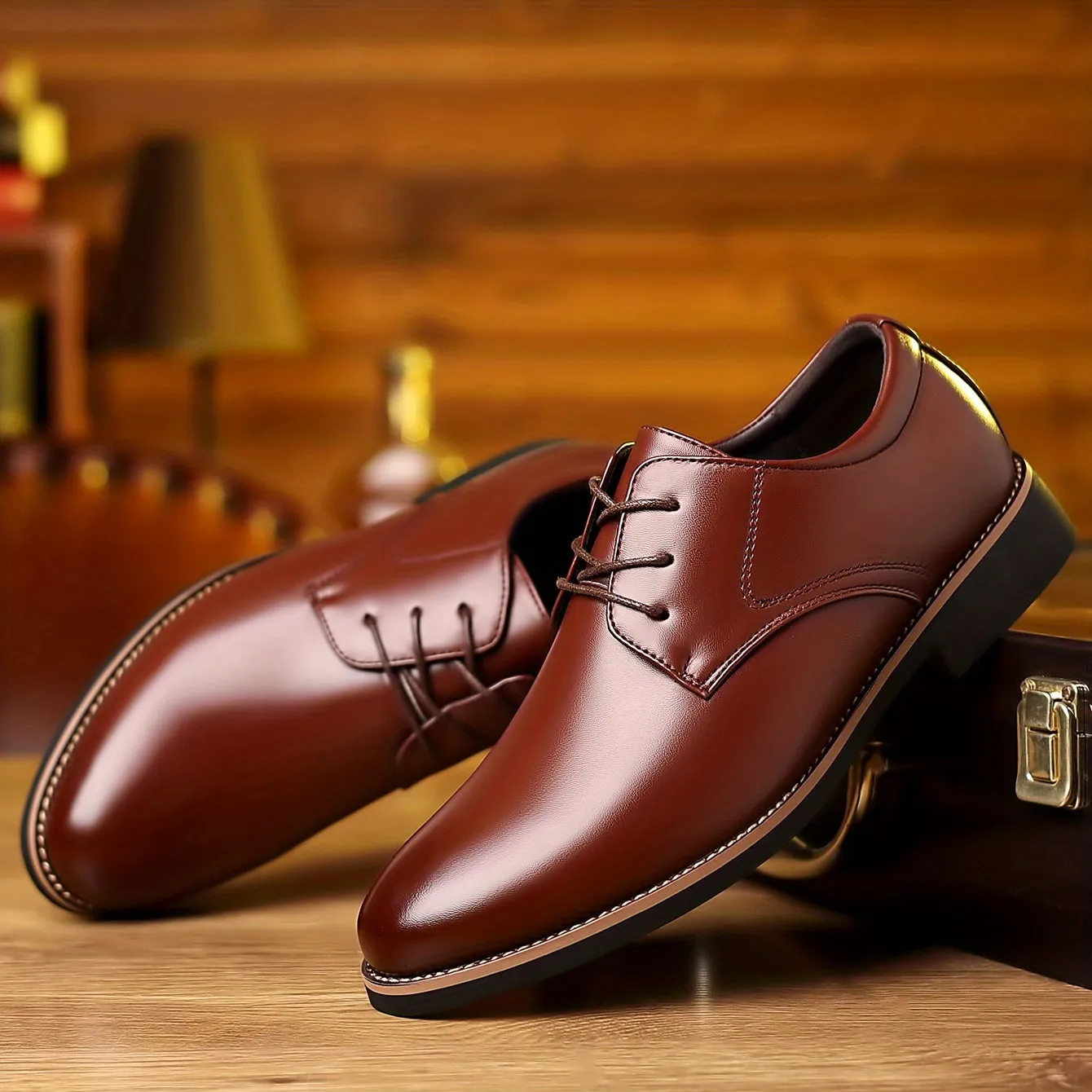 Men's Round Toe Lace-Up Derby Shoes, Wear-resistant Non-Slip Formal Shoes For Wedding Party Business, Middle Aged Men's Footwear