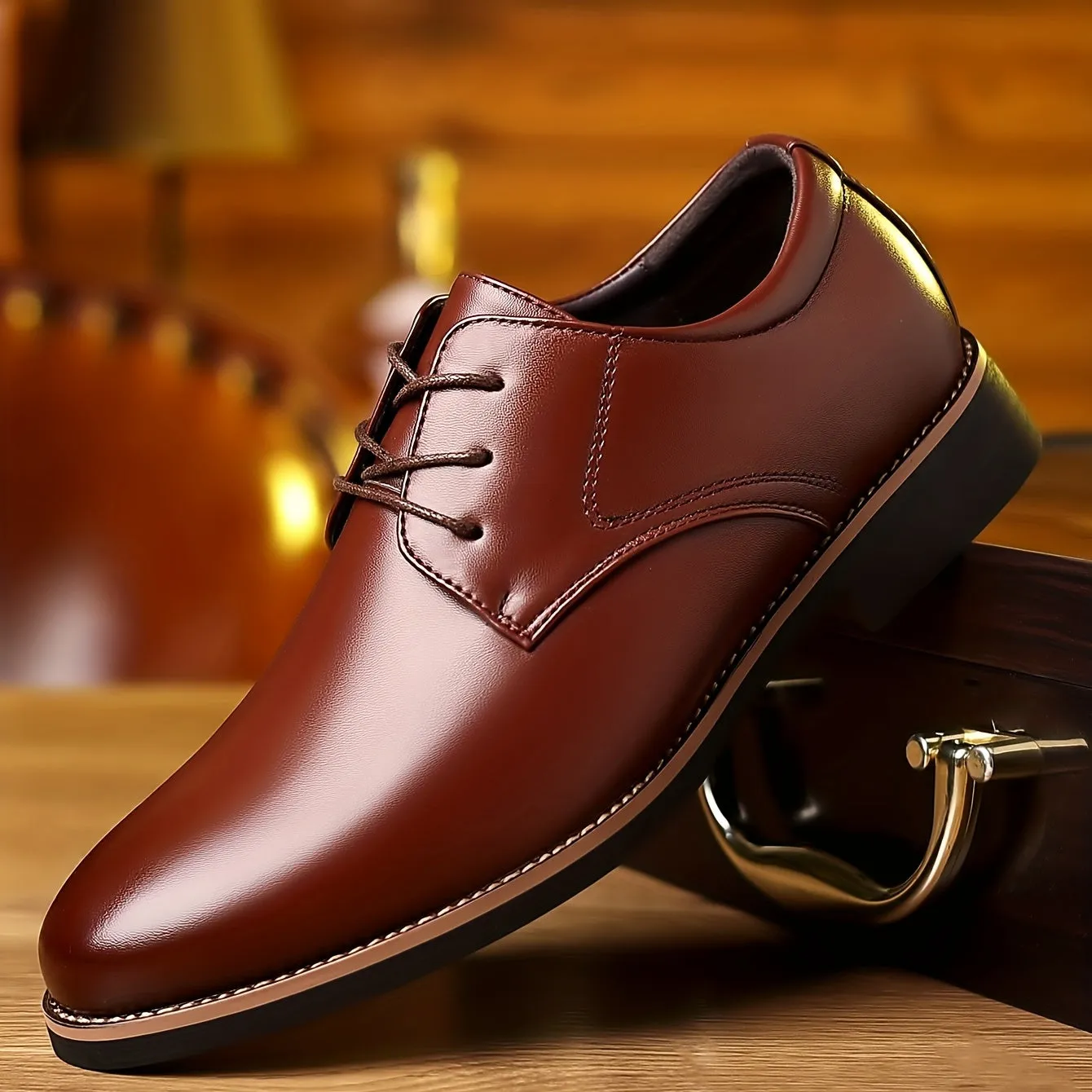 Men's Round Toe Lace-Up Derby Shoes, Wear-resistant Non-Slip Formal Shoes For Wedding Party Business, Middle Aged Men's Footwear