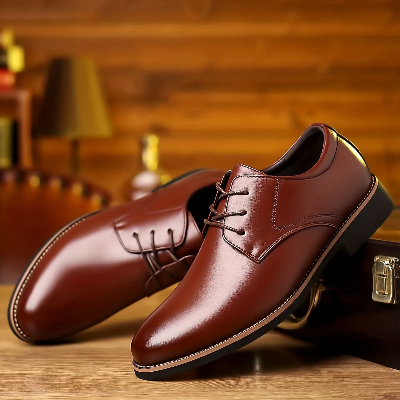 Men's Round Toe Lace-Up Derby Shoes, Wear-resistant Non-Slip Formal Shoes For Wedding Party Business, Middle Aged Men's Footwear