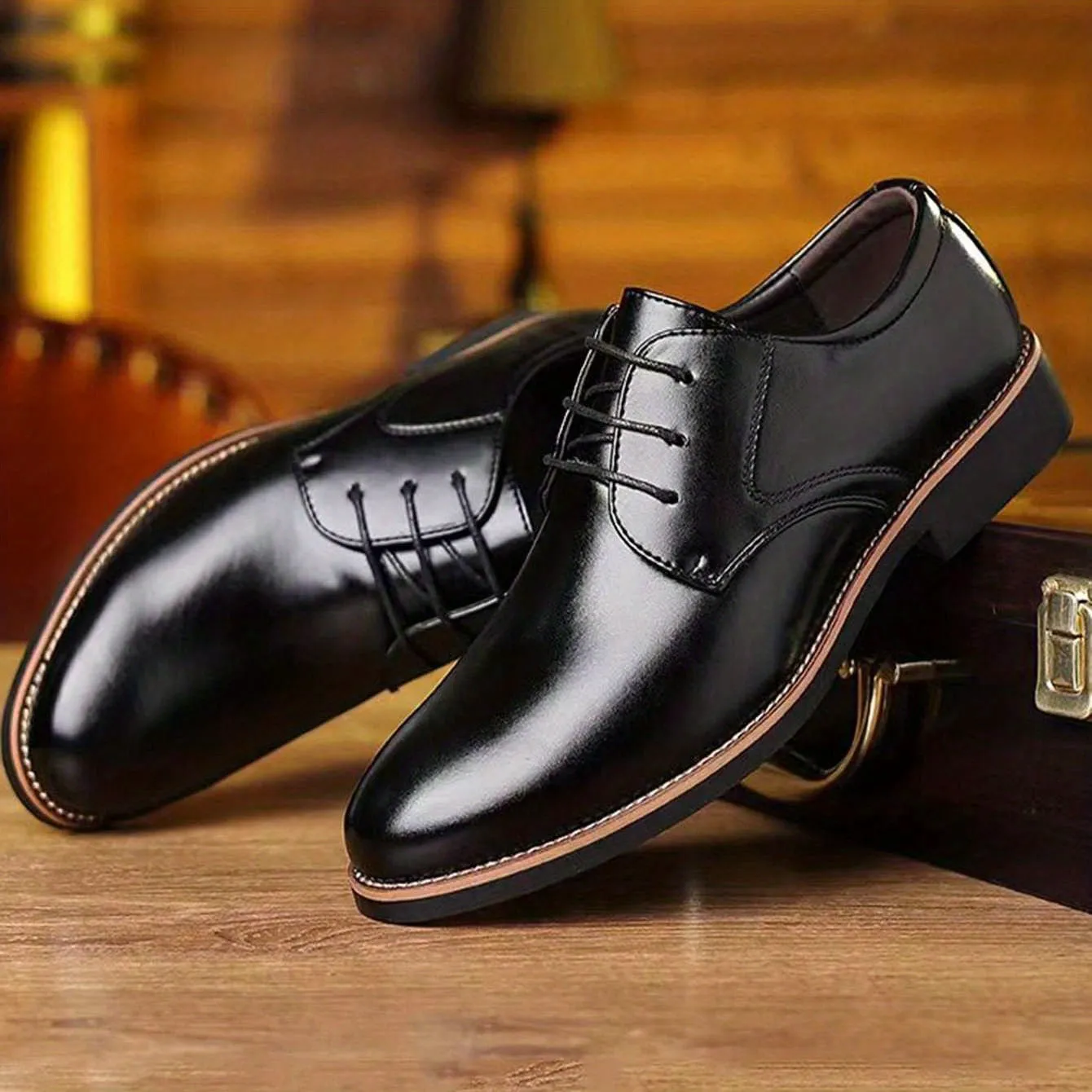 Men's Round Toe Lace-Up Derby Shoes, Wear-resistant Non-Slip Formal Shoes For Wedding Party Business, Middle Aged Men's Footwear