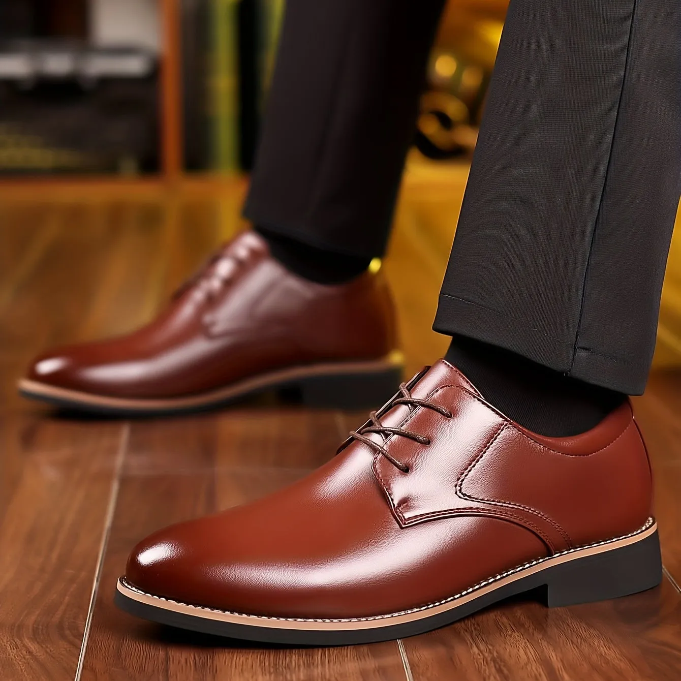 Men's Round Toe Lace-Up Derby Shoes, Wear-resistant Non-Slip Formal Shoes For Wedding Party Business, Middle Aged Men's Footwear