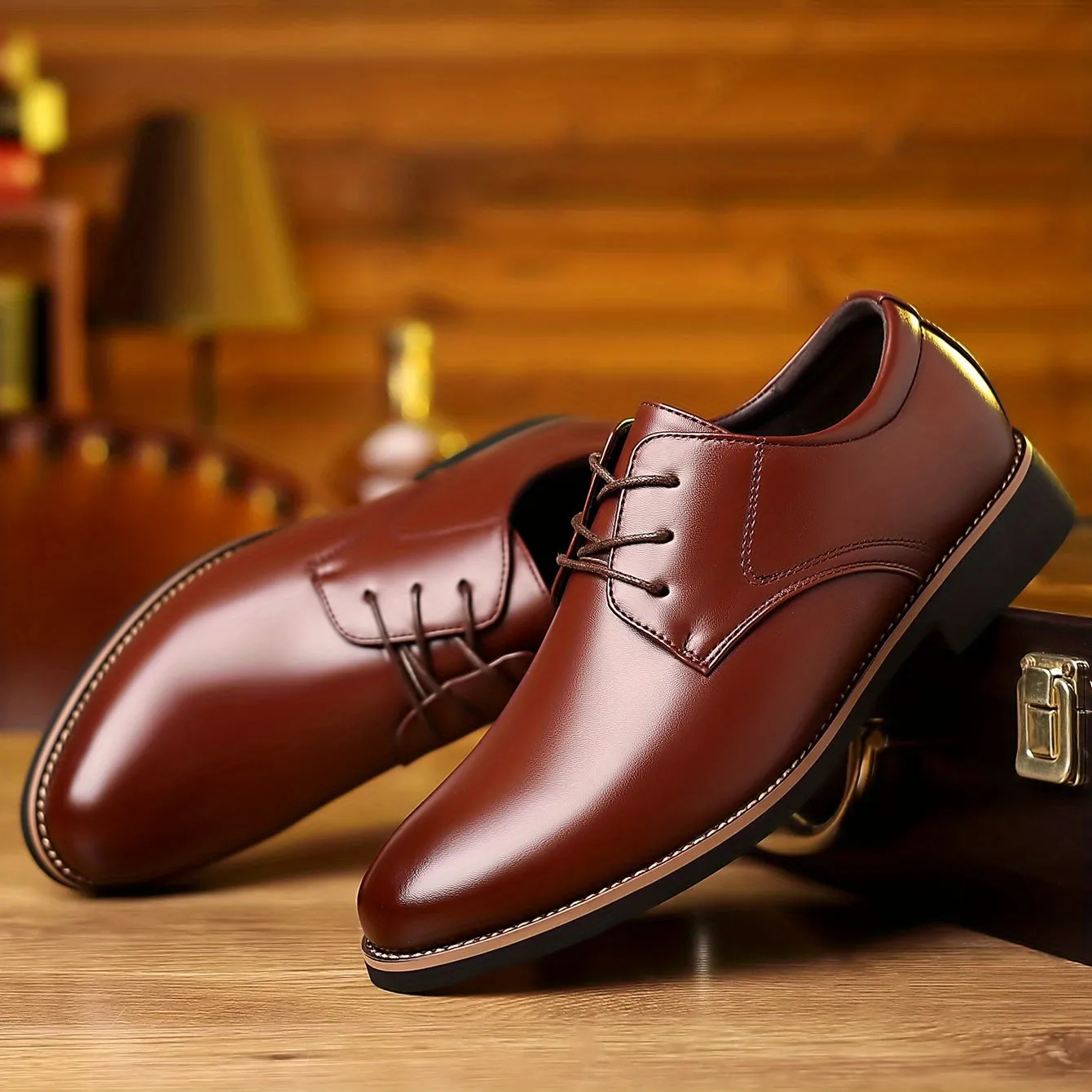 Men's Round Toe Lace-Up Derby Shoes, Wear-resistant Non-Slip Formal Shoes For Wedding Party Business, Middle Aged Men's Footwear