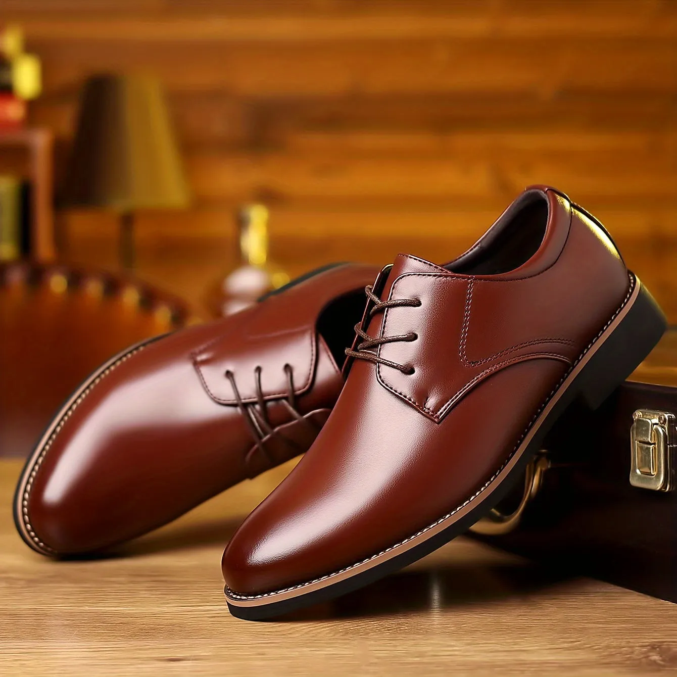 Men's Round Toe Lace-Up Derby Shoes, Wear-resistant Non-Slip Formal Shoes For Wedding Party Business, Middle Aged Men's Footwear