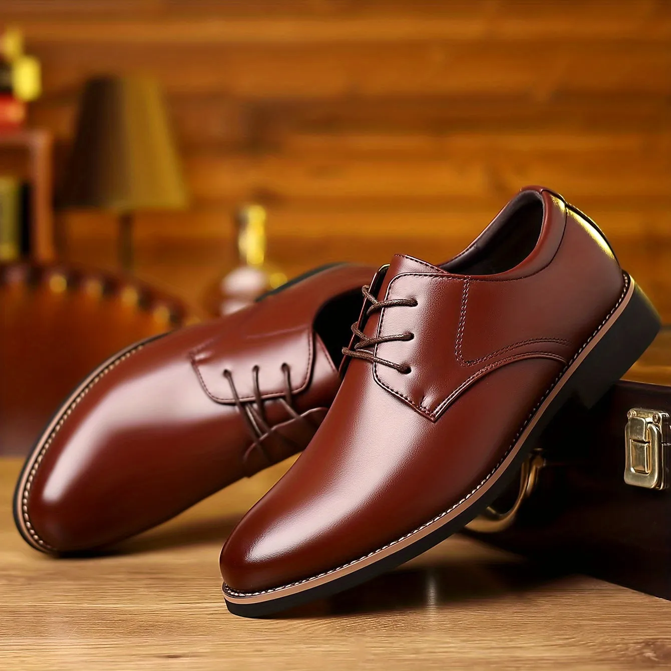 Men's Round Toe Lace-Up Derby Shoes, Wear-resistant Non-Slip Formal Shoes For Wedding Party Business, Middle Aged Men's Footwear