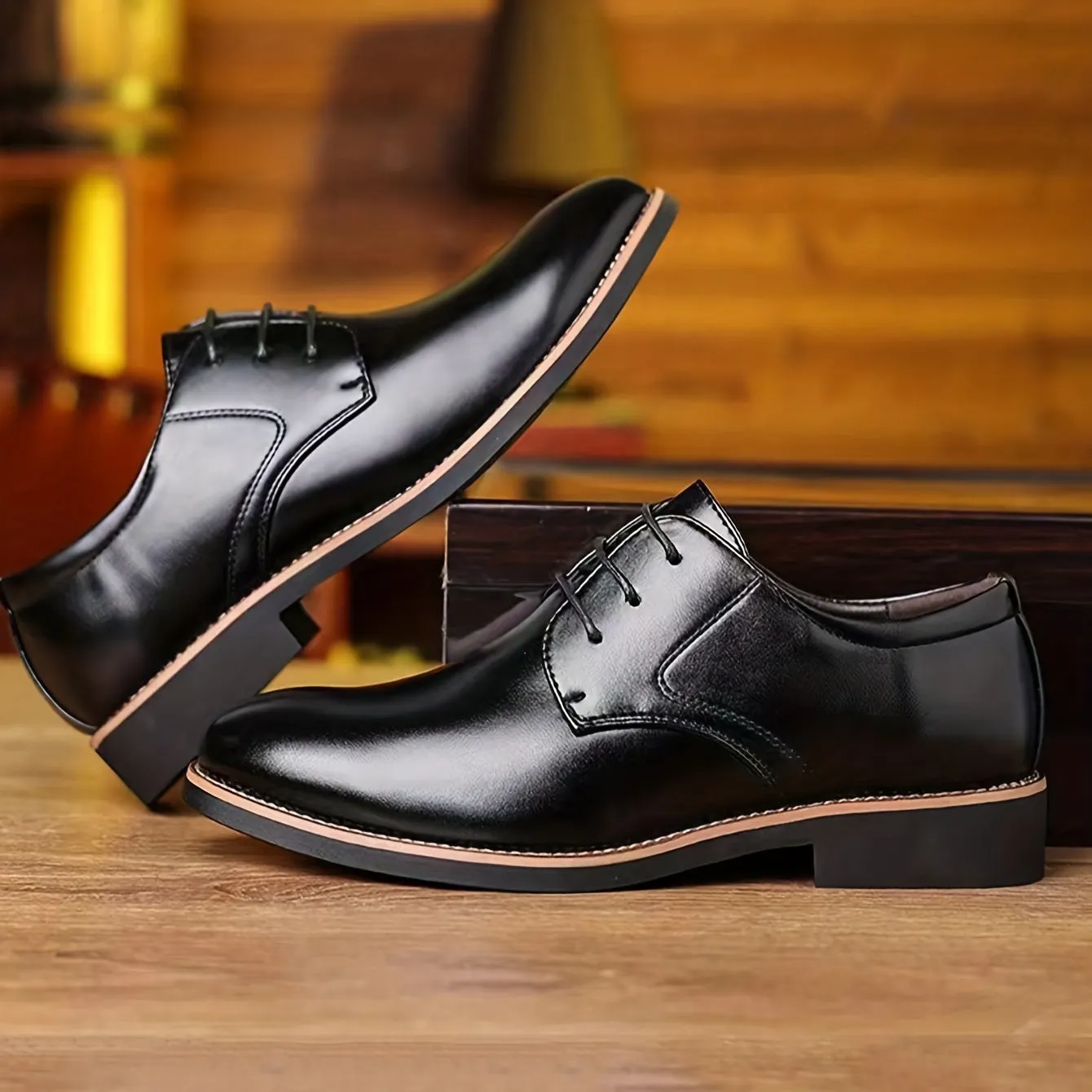 Men's Round Toe Lace-Up Derby Shoes, Wear-resistant Non-Slip Formal Shoes For Wedding Party Business, Middle Aged Men's Footwear