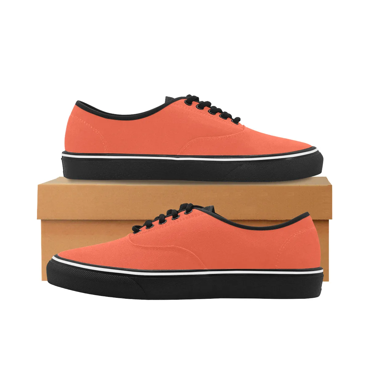 Men's Solid Orange Print Canvas Low Top Shoes (Black)