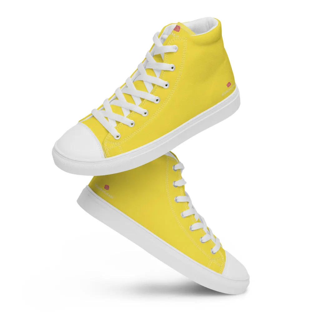 Men's Yellow  High Top Sneakers, Solid Lemon Yellow Color Men’s High Top Canvas Fashion Running Tennis Shoes