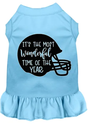 Most Wonderful Time Of The Year (football) Screen Print Dog Dress Baby Blue Xs