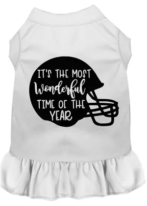 Most Wonderful Time Of The Year (football) Screen Print Dog Dress White Lg