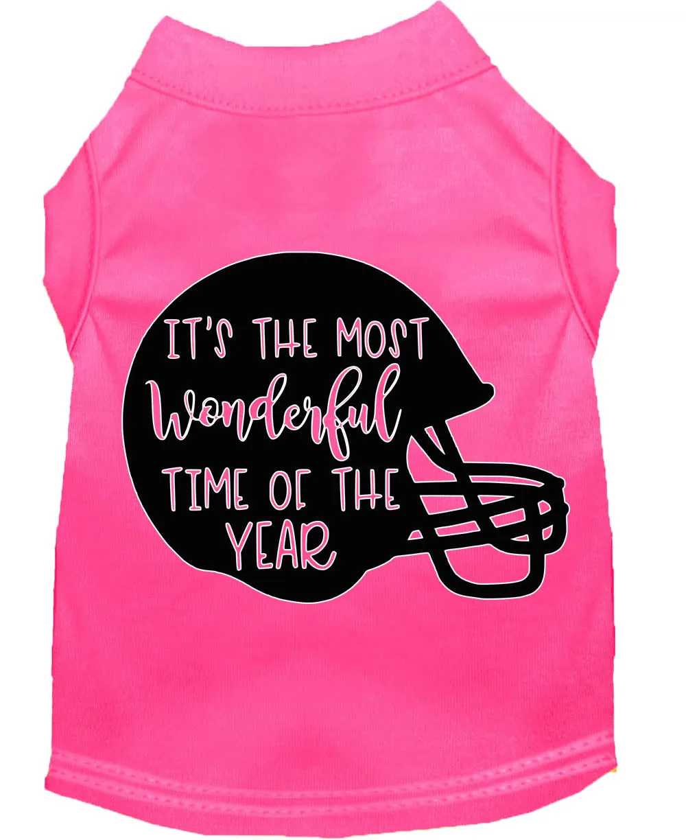 Most Wonderful Time Of The Year (football) Screen Print Dog Shirt Bright Pink Med