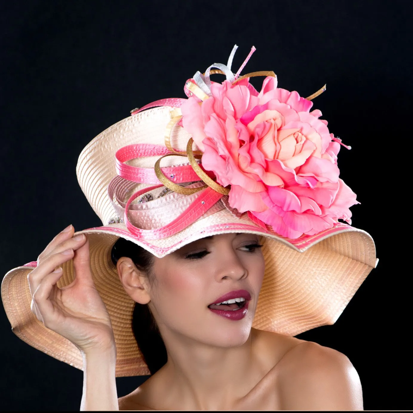 NA10146- Kentucky derby style fashion hat with x large flowers