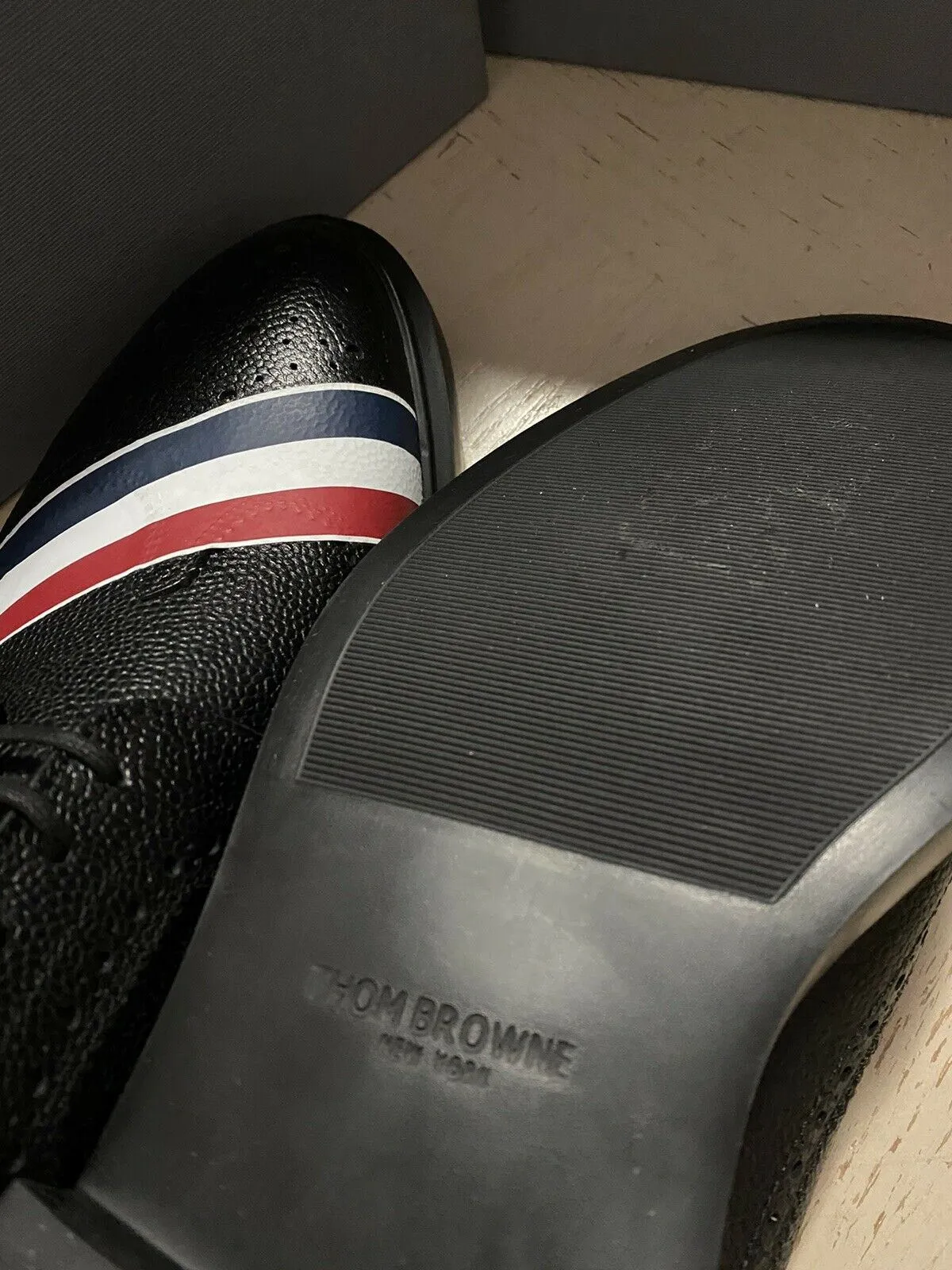 NIB $790 Thom Browne Men Pebbled Leather Derby Shoes Shoes Black 10 US/43 Eu Ita