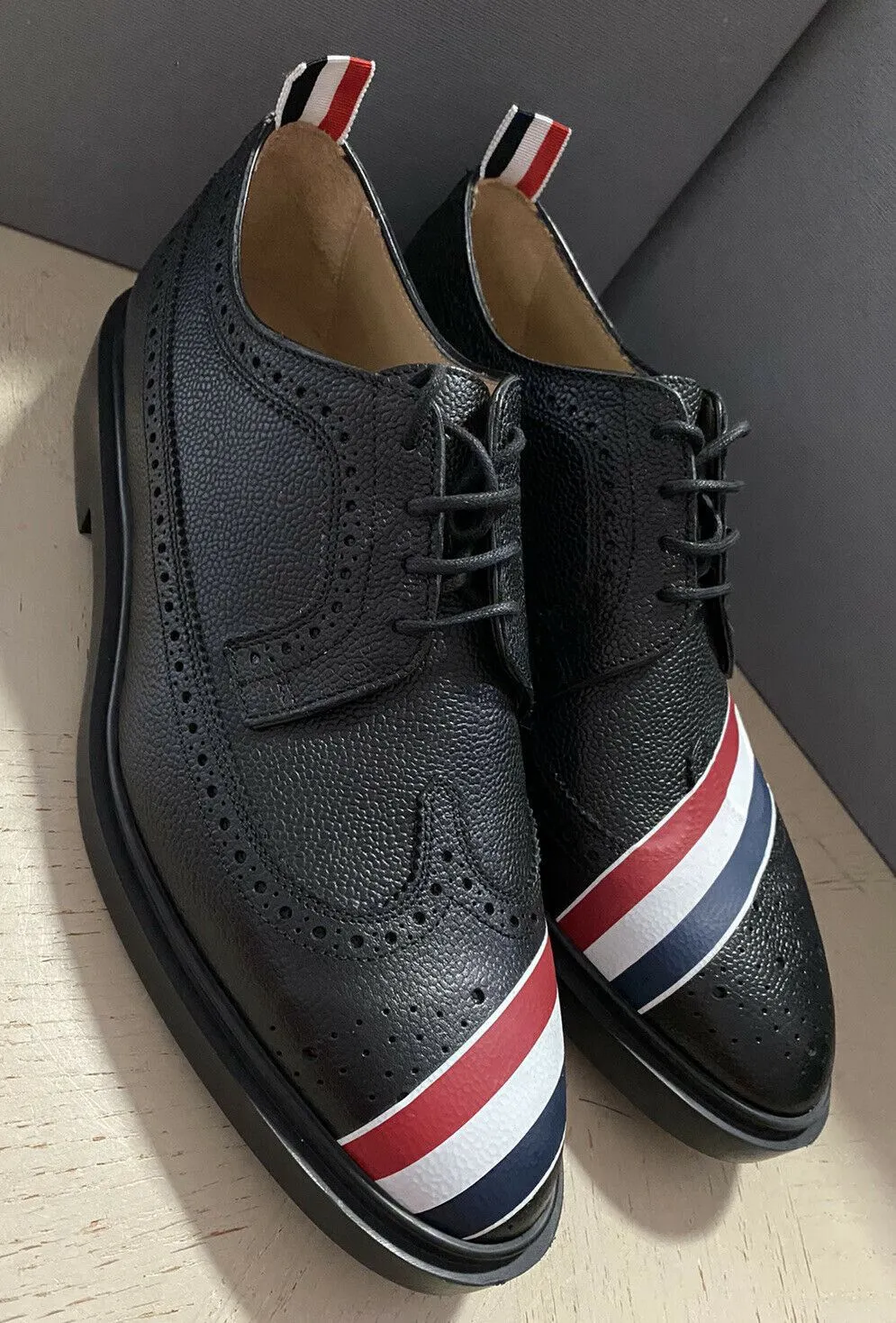 NIB $790 Thom Browne Men Pebbled Leather Derby Shoes Shoes Black 10 US/43 Eu Ita