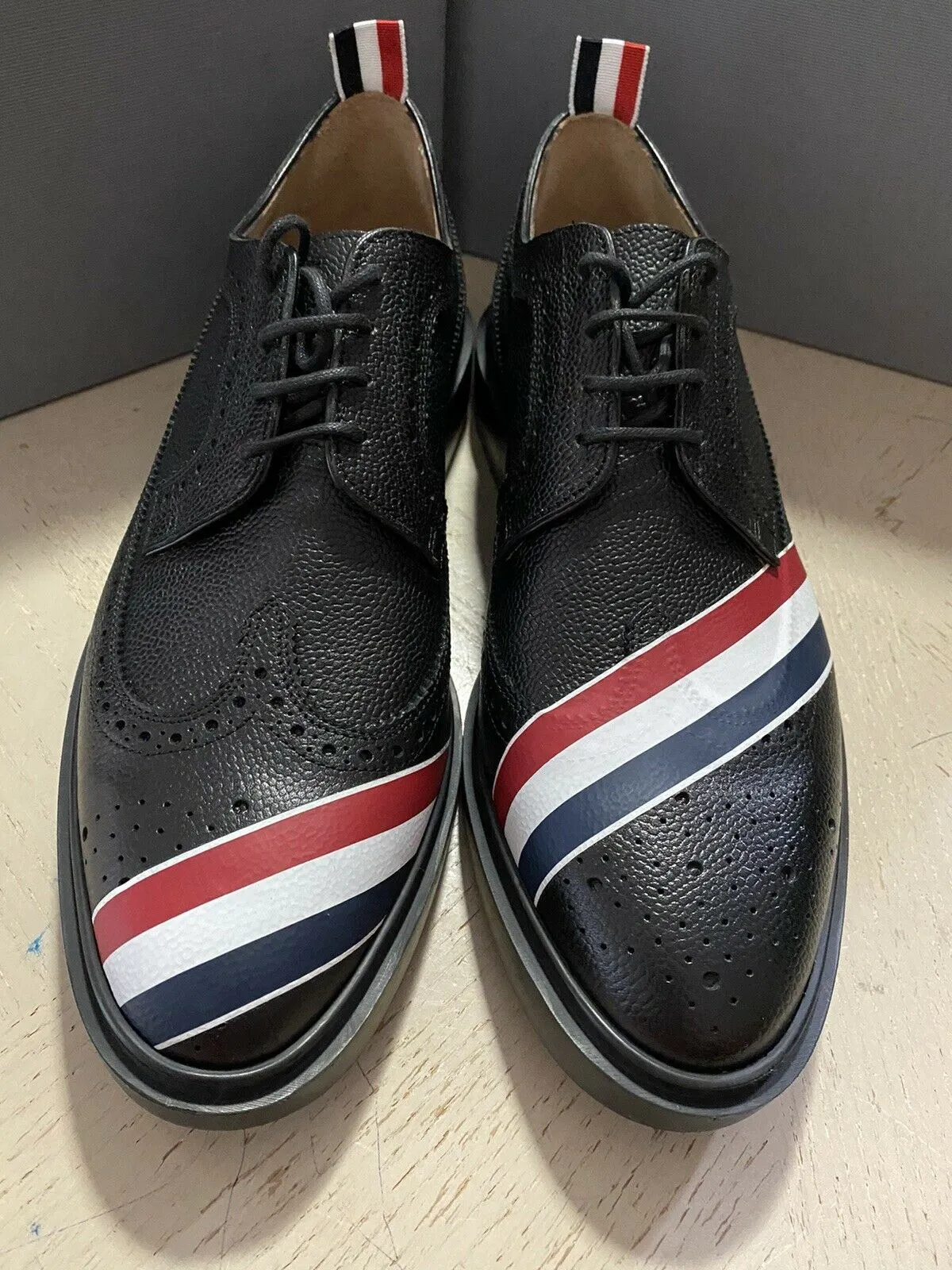 NIB $790 Thom Browne Men Pebbled Leather Derby Shoes Shoes Black 10 US/43 Eu Ita