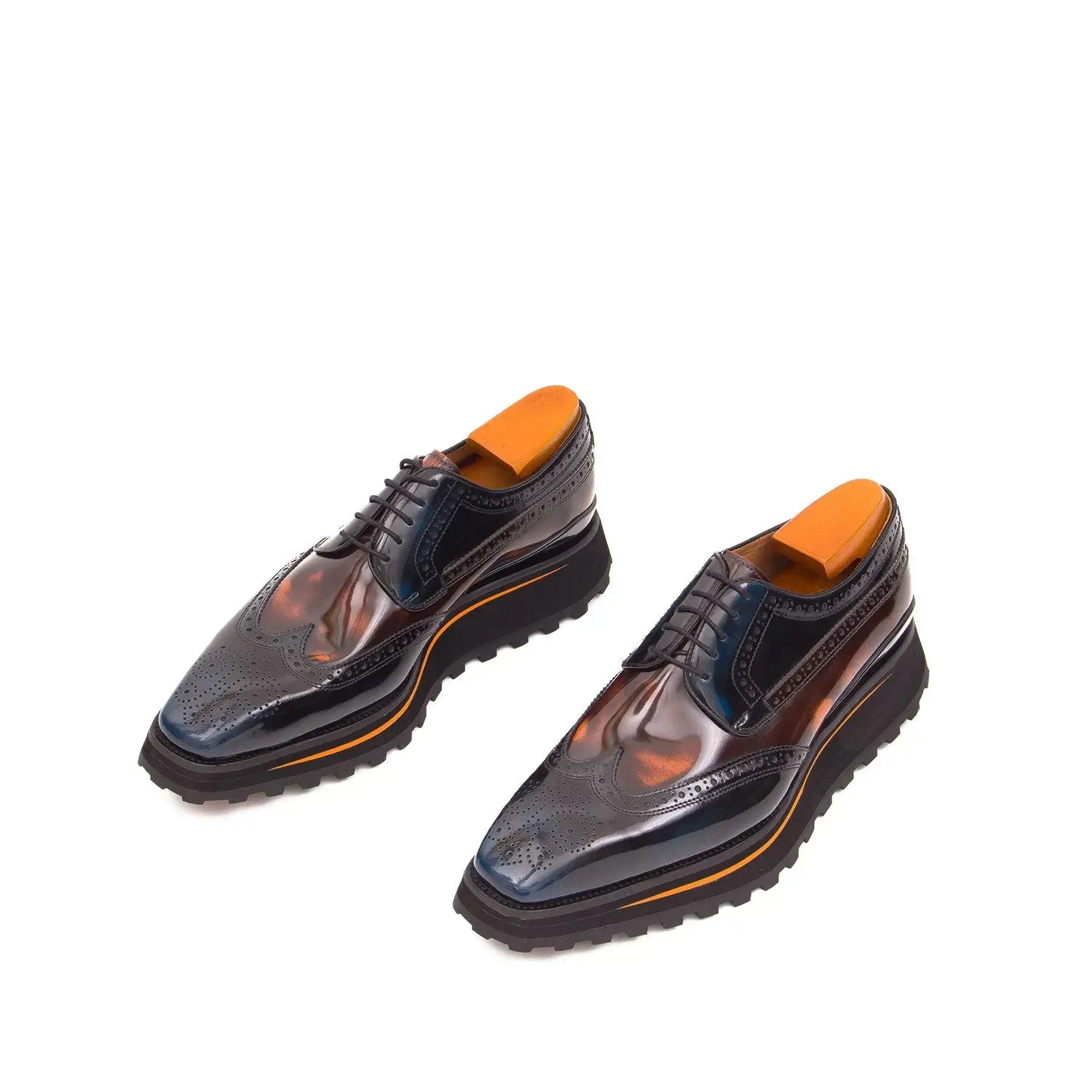 Patent leather shoes Platform brogues Blue