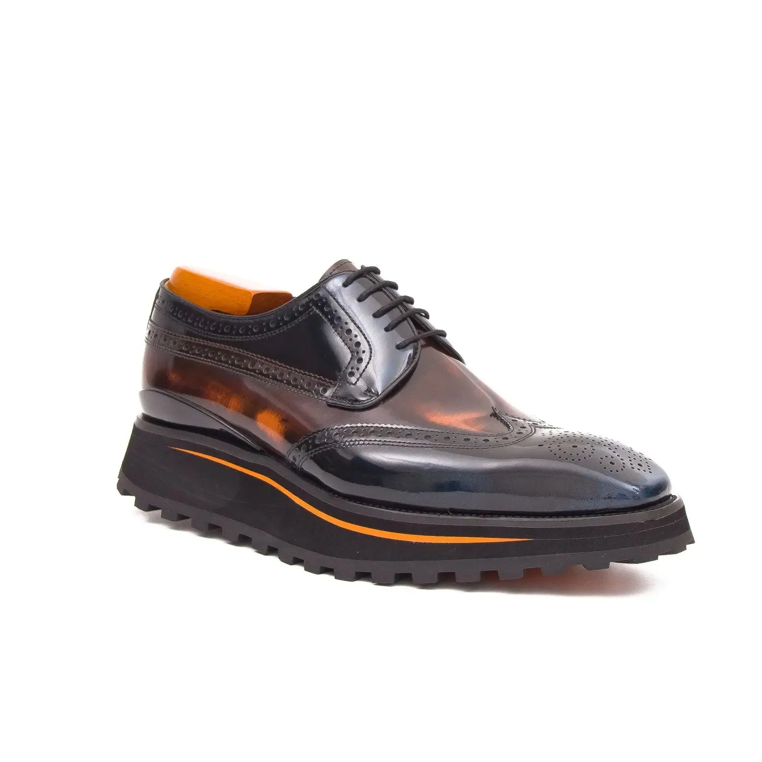 Patent leather shoes Platform brogues Blue