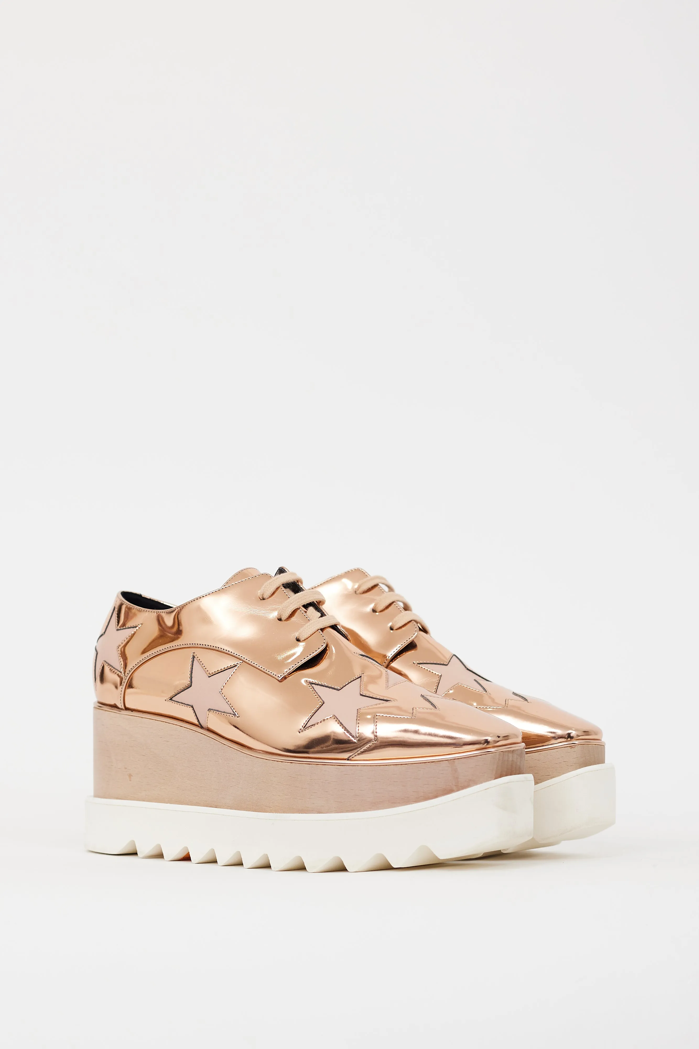 Pink & White Faux Leather Elyse Metallic Platform Sneaker