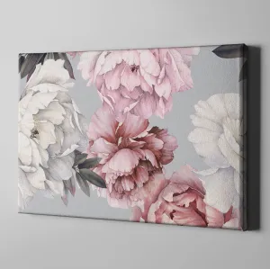 Pink and Grey Watercolor Peony Floral Gallery Wrapped Canvas