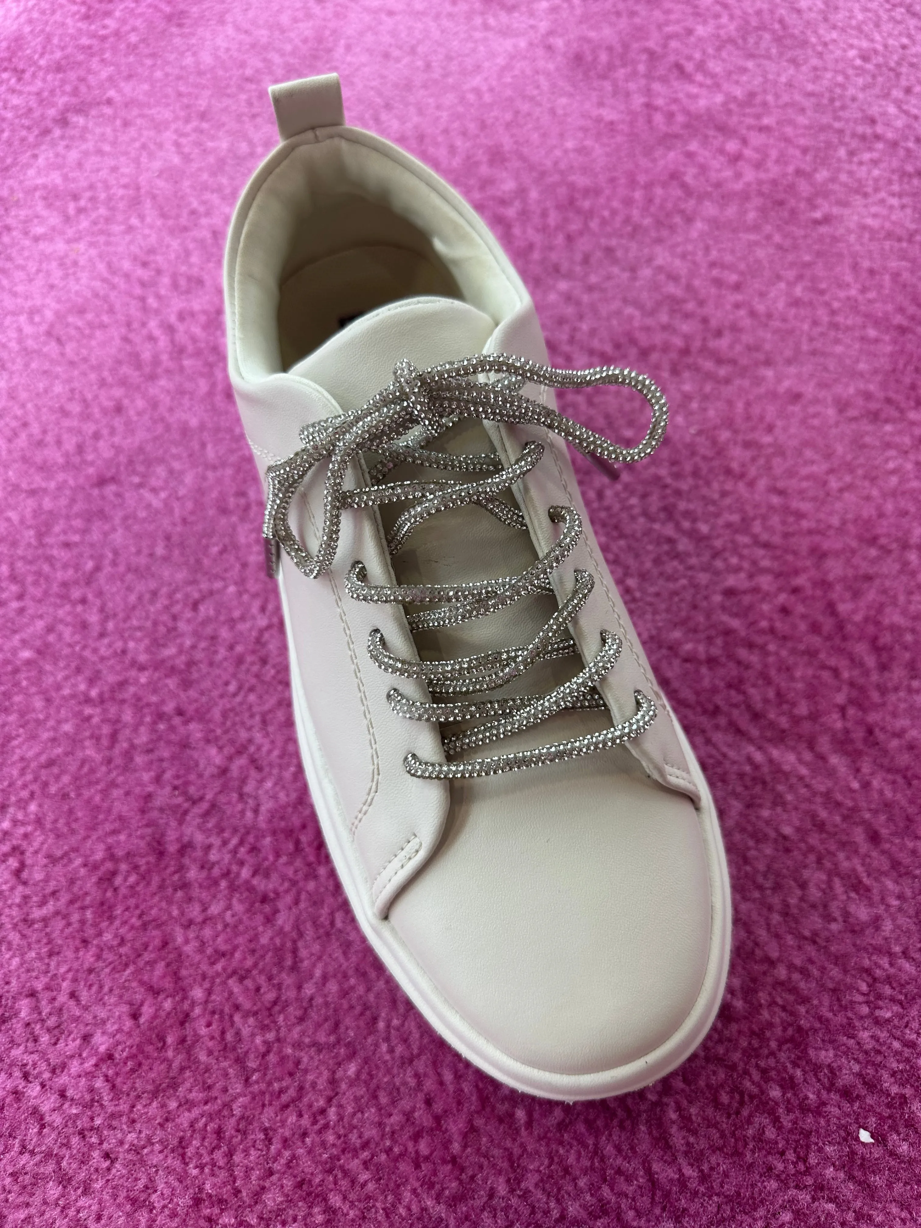 Platform Sneaker with Rhinestone Laces in Beige