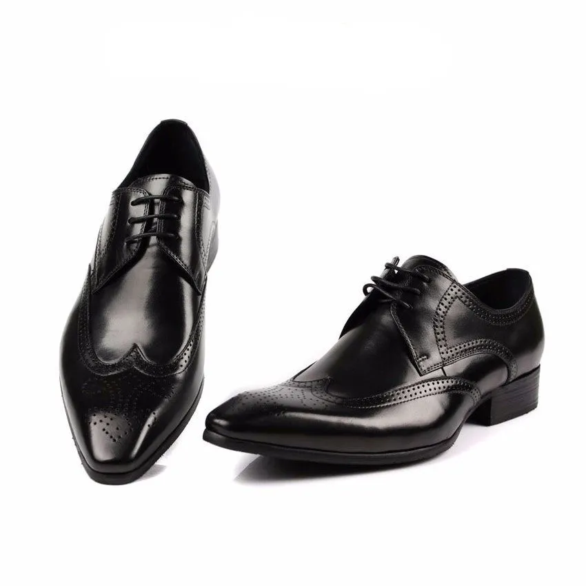 Pointed Toe Brogue Men Derby Shoes with Deep Wingtip