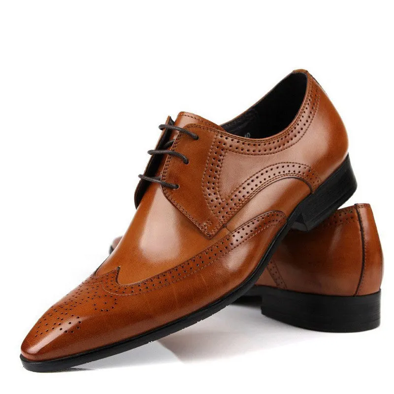 Pointed Toe Brogue Men Derby Shoes with Deep Wingtip