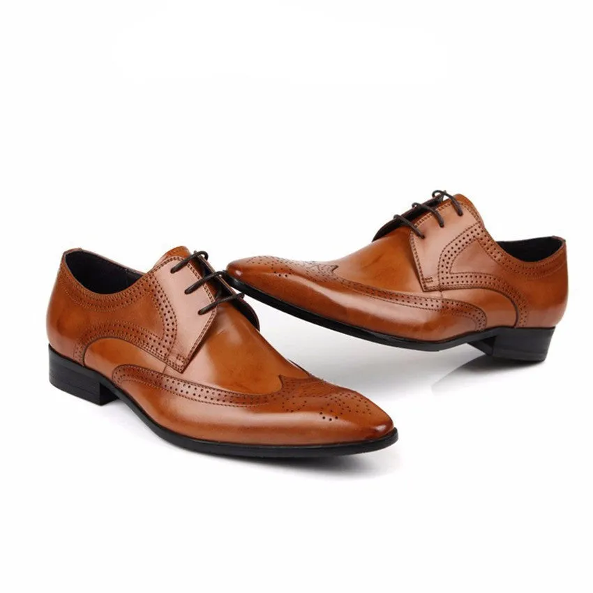 Pointed Toe Brogue Men Derby Shoes with Deep Wingtip