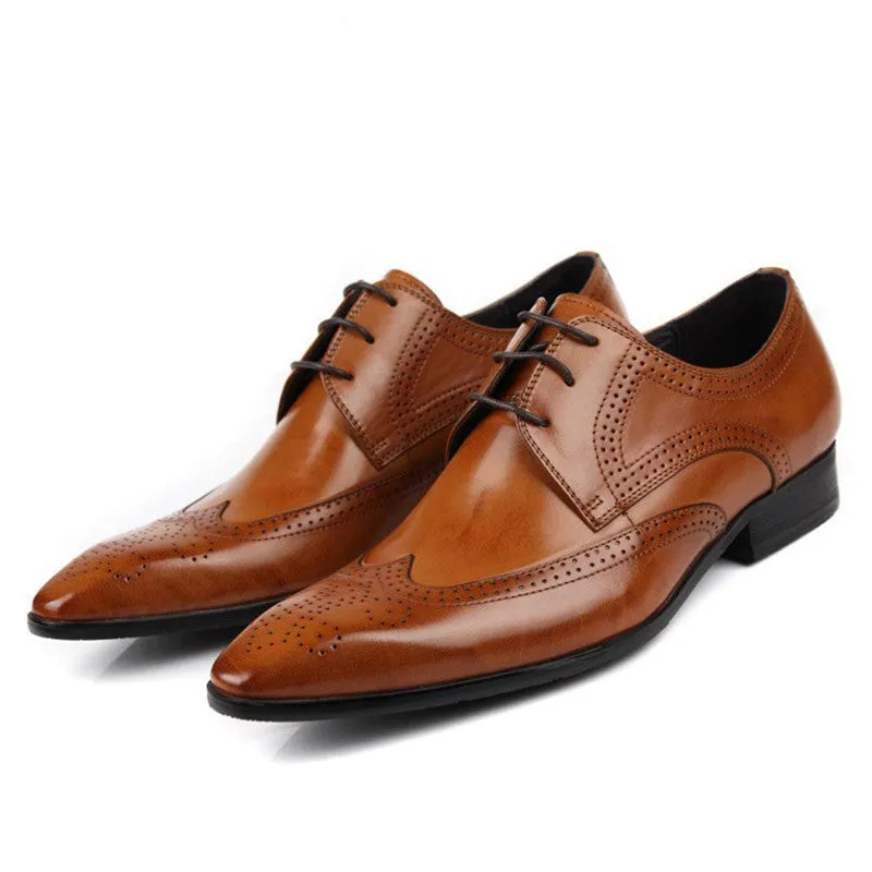 Pointed Toe Brogue Men Derby Shoes with Deep Wingtip