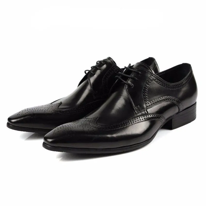 Pointed Toe Brogue Men Derby Shoes with Deep Wingtip