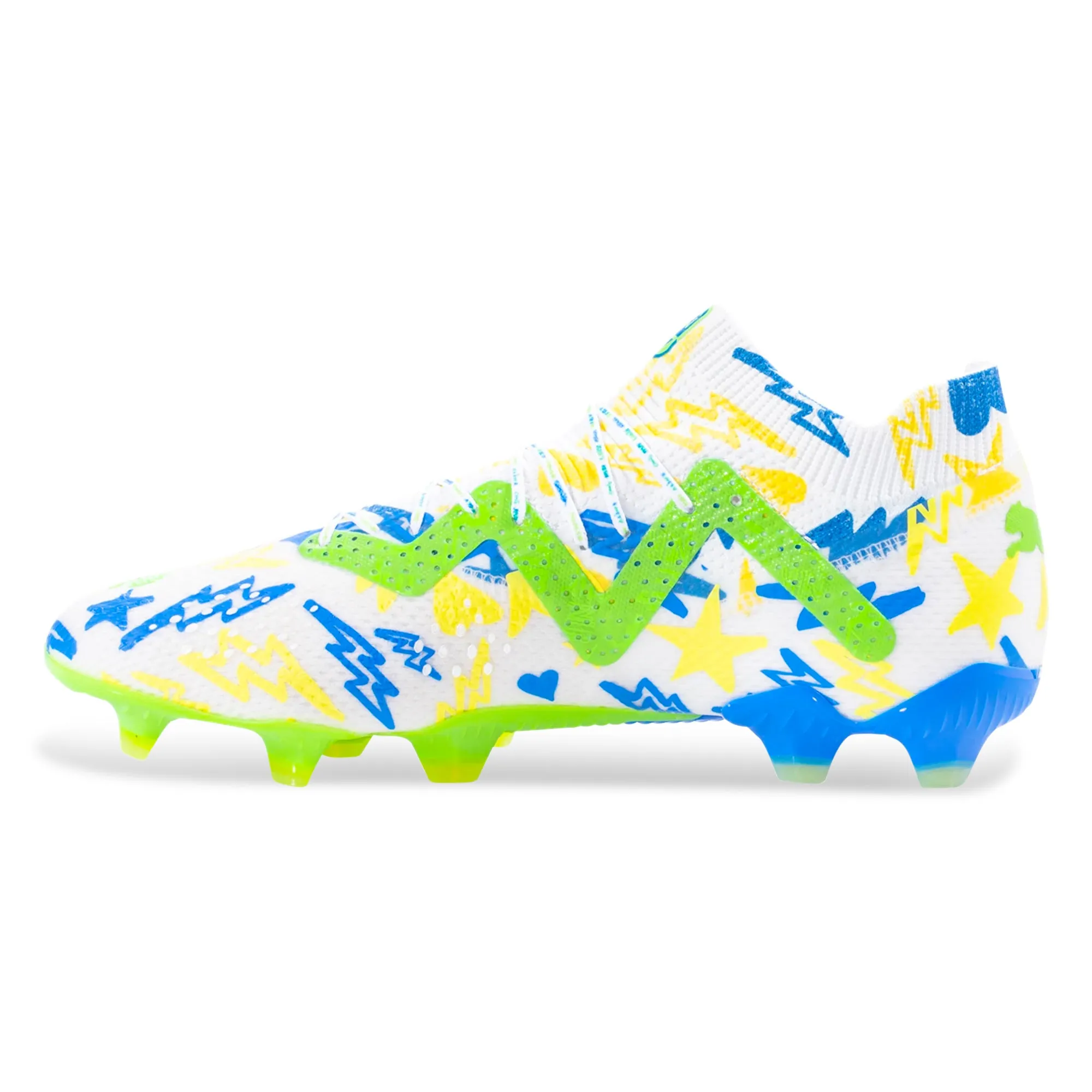 Puma Future Ultimate X Neymar Jr FG/AG Soccer Cleats (Puma White/Racing Blue/Parakeet Green)