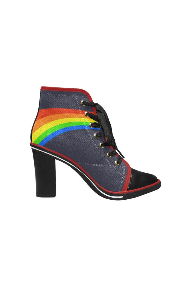 Rainbow Swoosh Women's Lace Up Chunky Heel Ankle Booties (Model 054)