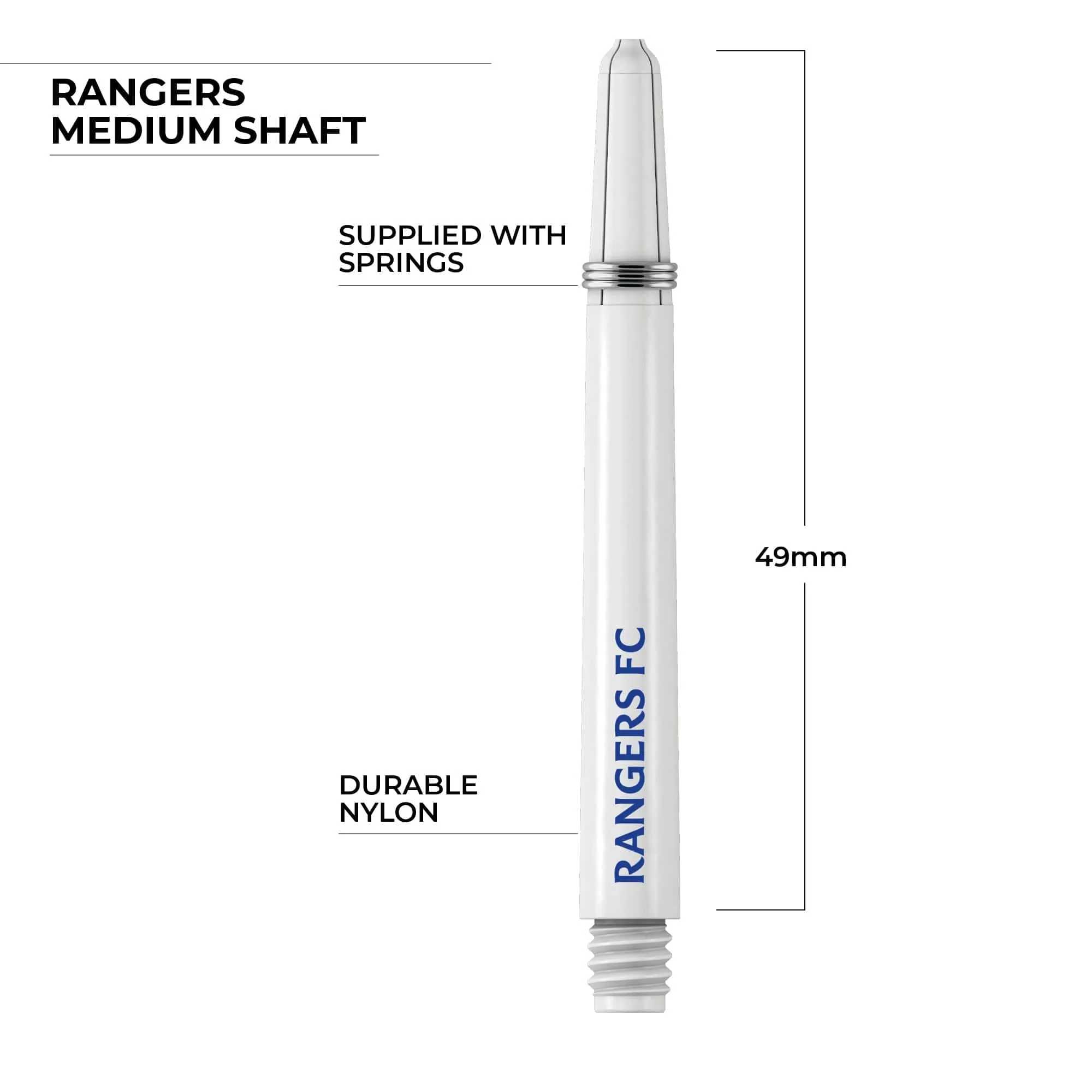 Rangers FC Nylon Shafts - Dart Stems with Springs - RFC Football - White