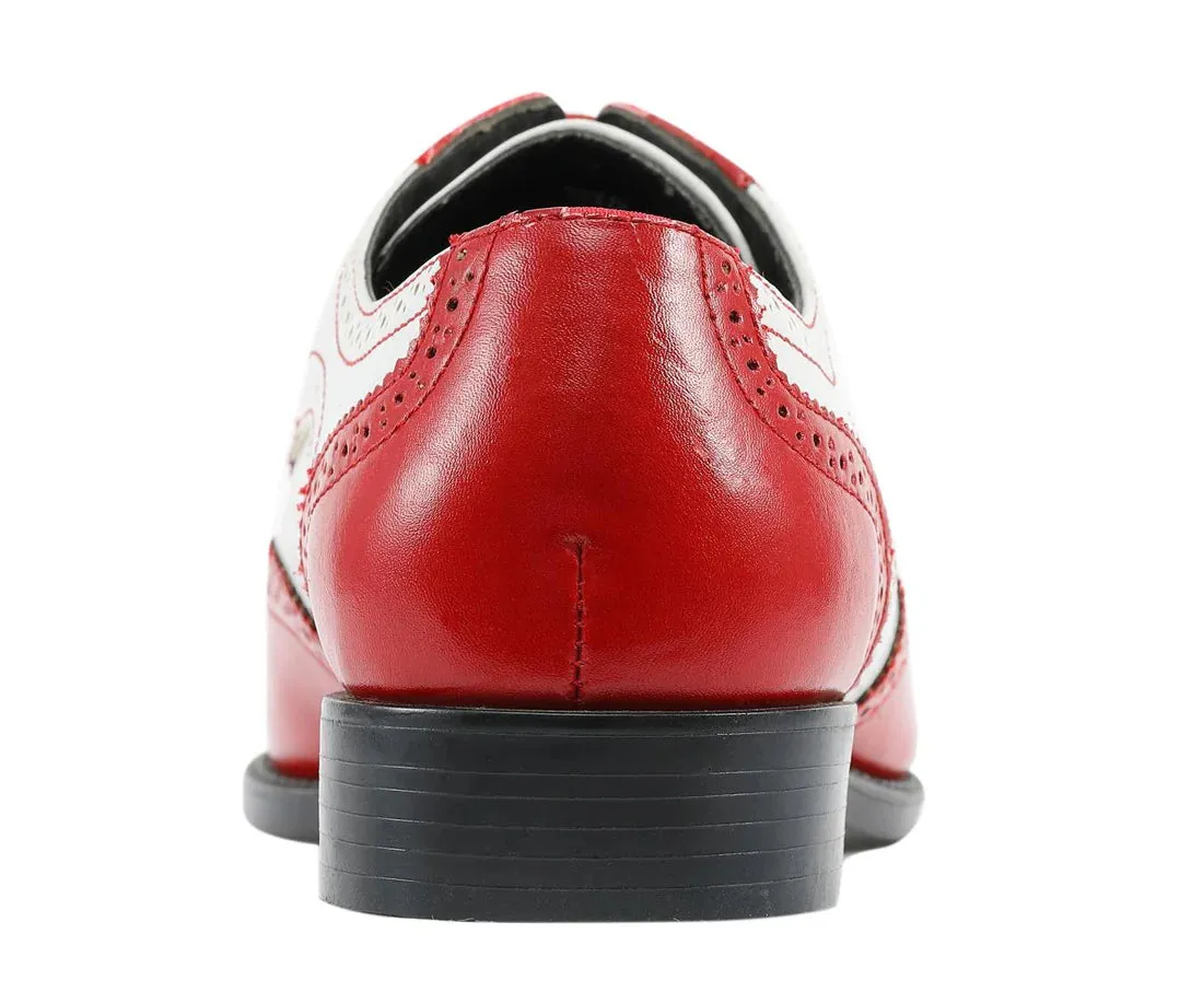 Red/White Two-Tone Wingtip Men's Lace-Up Dress Shoes Style No-ELWYN