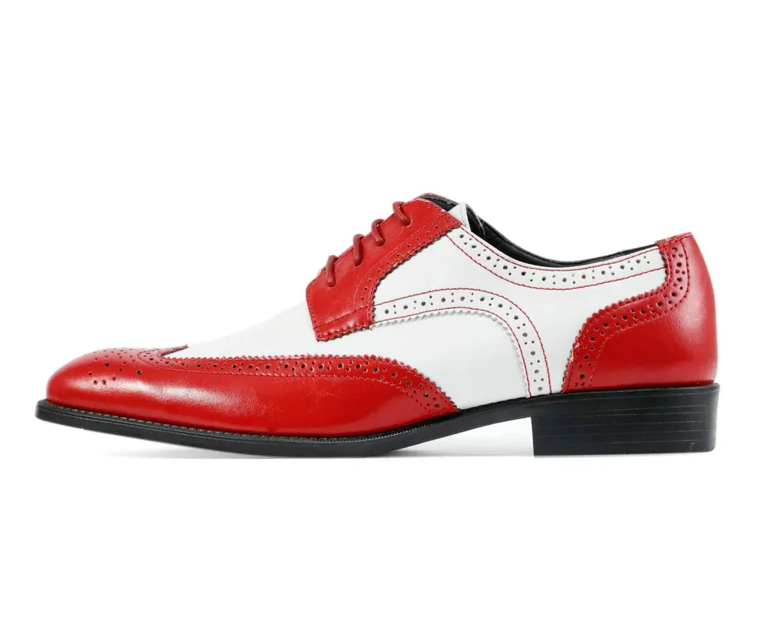 Red/White Two-Tone Wingtip Men's Lace-Up Dress Shoes Style No-ELWYN