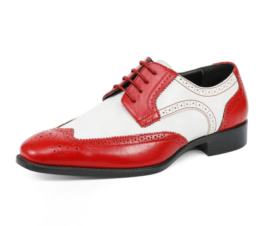 Red/White Two-Tone Wingtip Men's Lace-Up Dress Shoes Style No-ELWYN