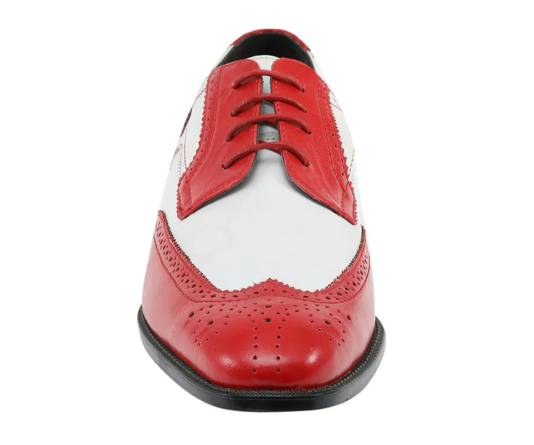 Red/White Two-Tone Wingtip Men's Lace-Up Dress Shoes Style No-ELWYN